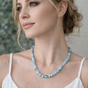 handmade necklace, blue gemstone necklace, boho jewelry, healing crystals, semi